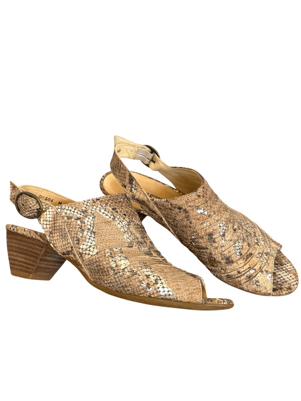 Paul Green Cheri Slingback Sandal Snakeskin Printed Leather Peep Toe Size 8 US